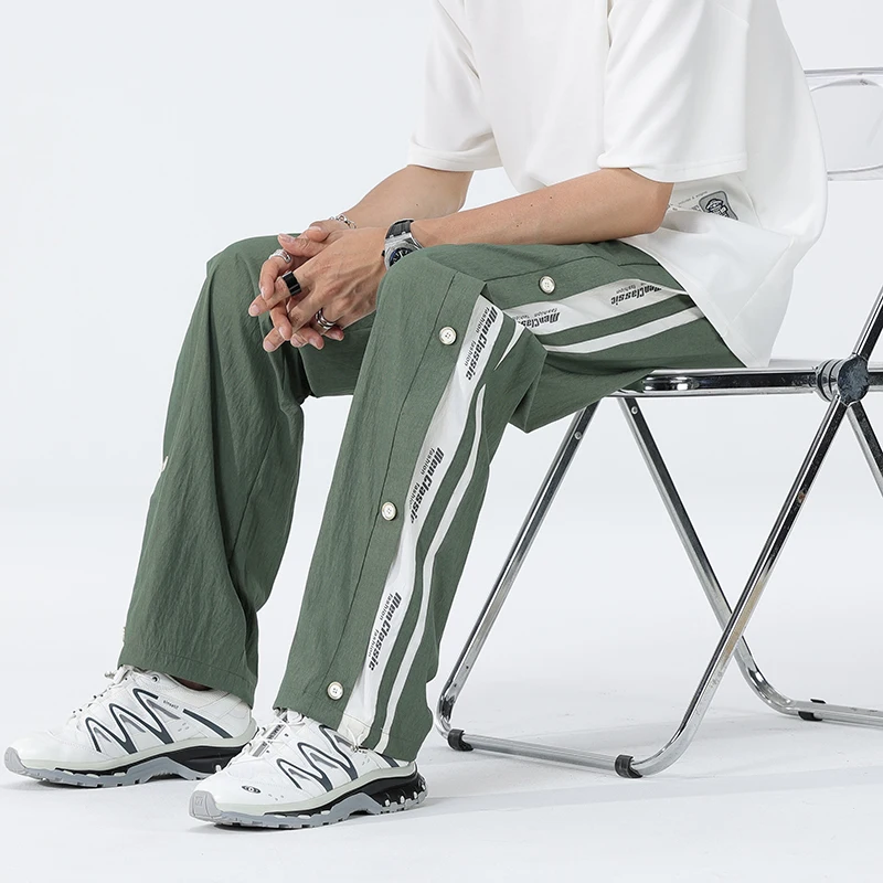 

Men Casual Pants Summer New Fashion Side Strips Buttoned Sweatpants Loose Quick-drying Male Ice Silk Jogging Trousers