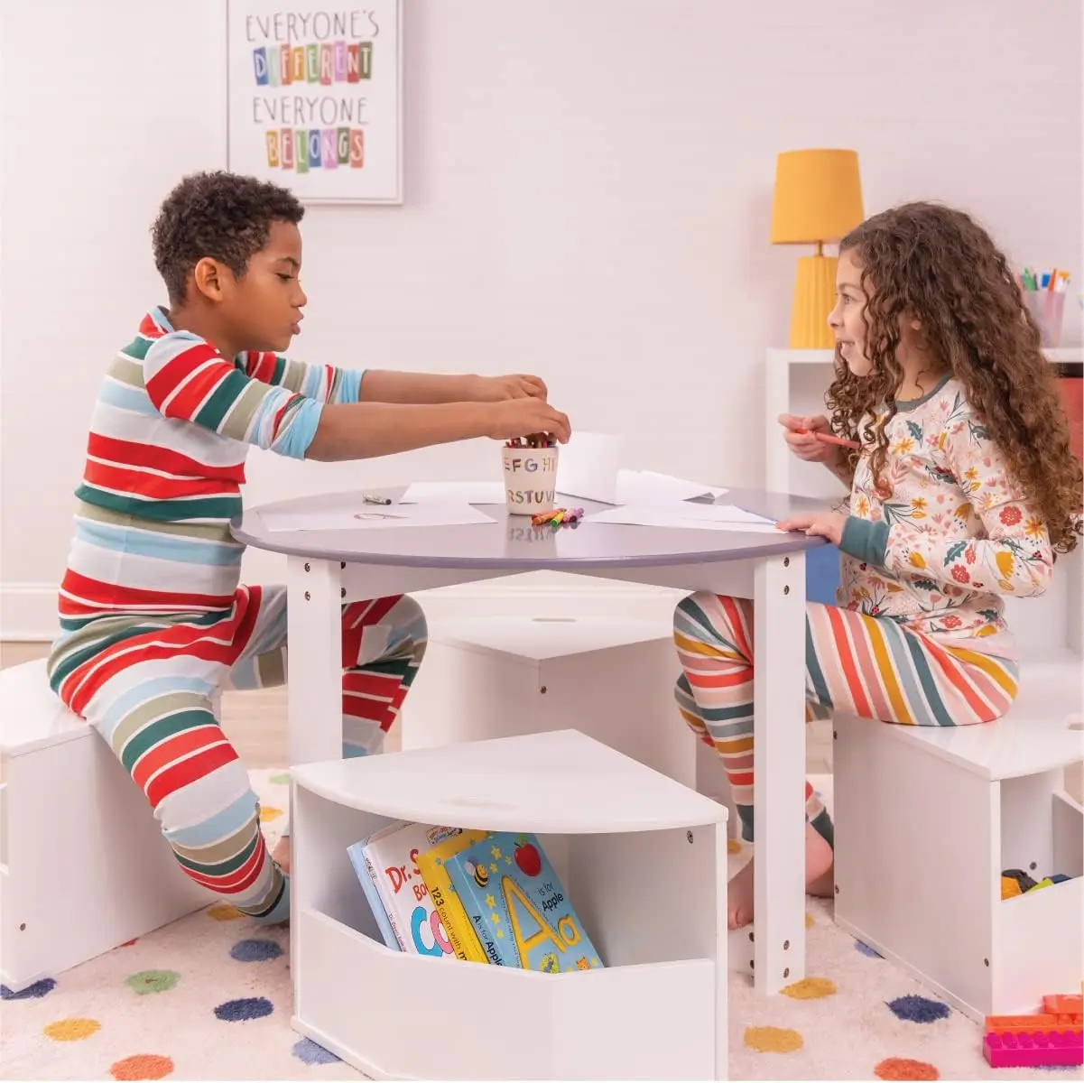Kids Table and Chair Set- Activity Play Table for Toddlers-Round Nesting Design with 4 Storage Stools
Kids Table and Chair Set- Activity Play Table for Toddlers-Round Nesting Design with 4 Storage Stools