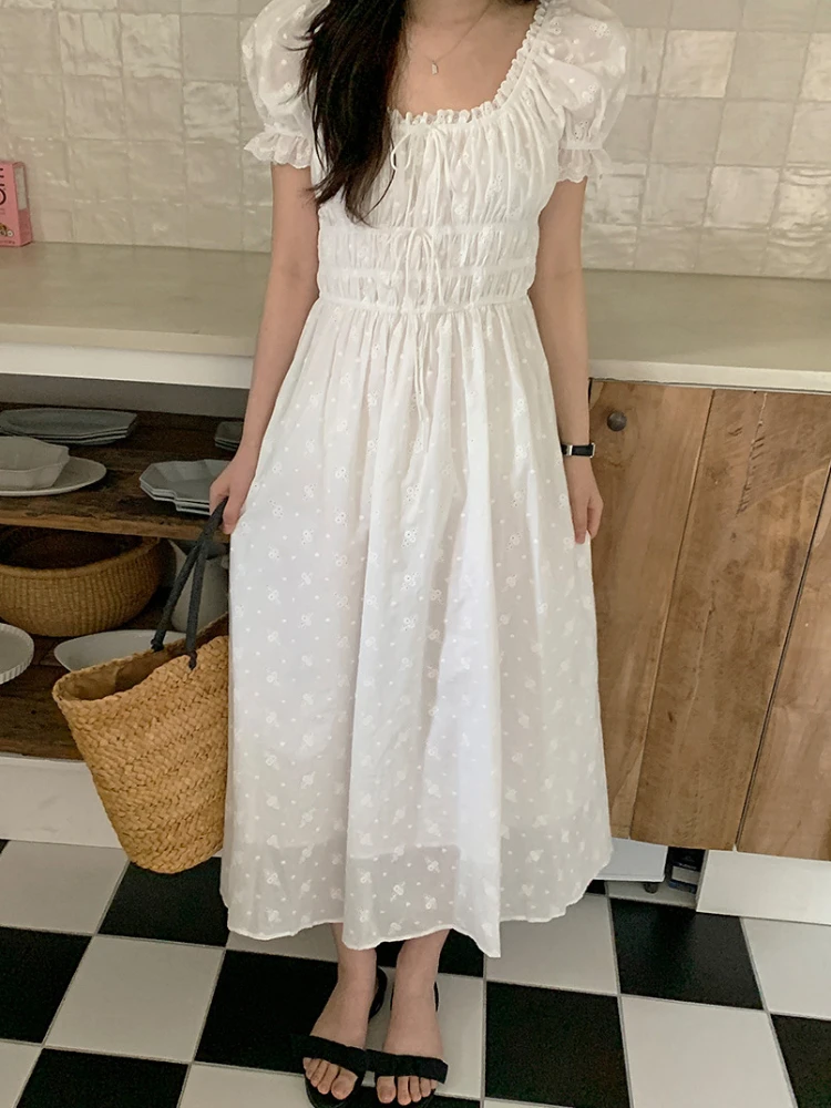 2023 Summer Dress New Vintage Lace Short Sleeve High Waist White Dress for Women
2023 Summer Dress New Vintage Lace Short Sleeve High Waist White Dress for Women