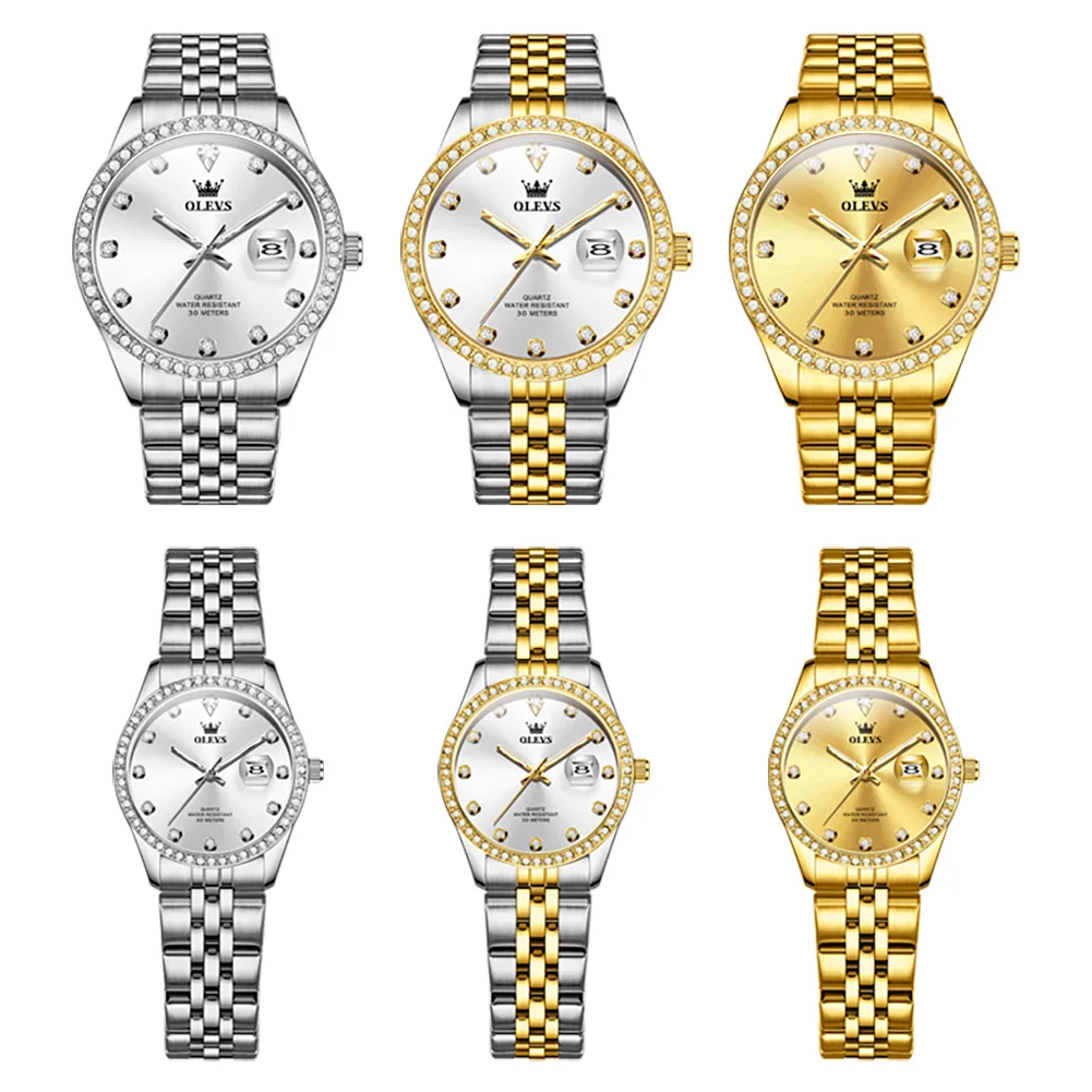 OLEVS-Montre à quartz étanche en acier inoxydable pour homme, montres de couple de luxe, date Shoe, mode classique, marque supérieure, originale 5