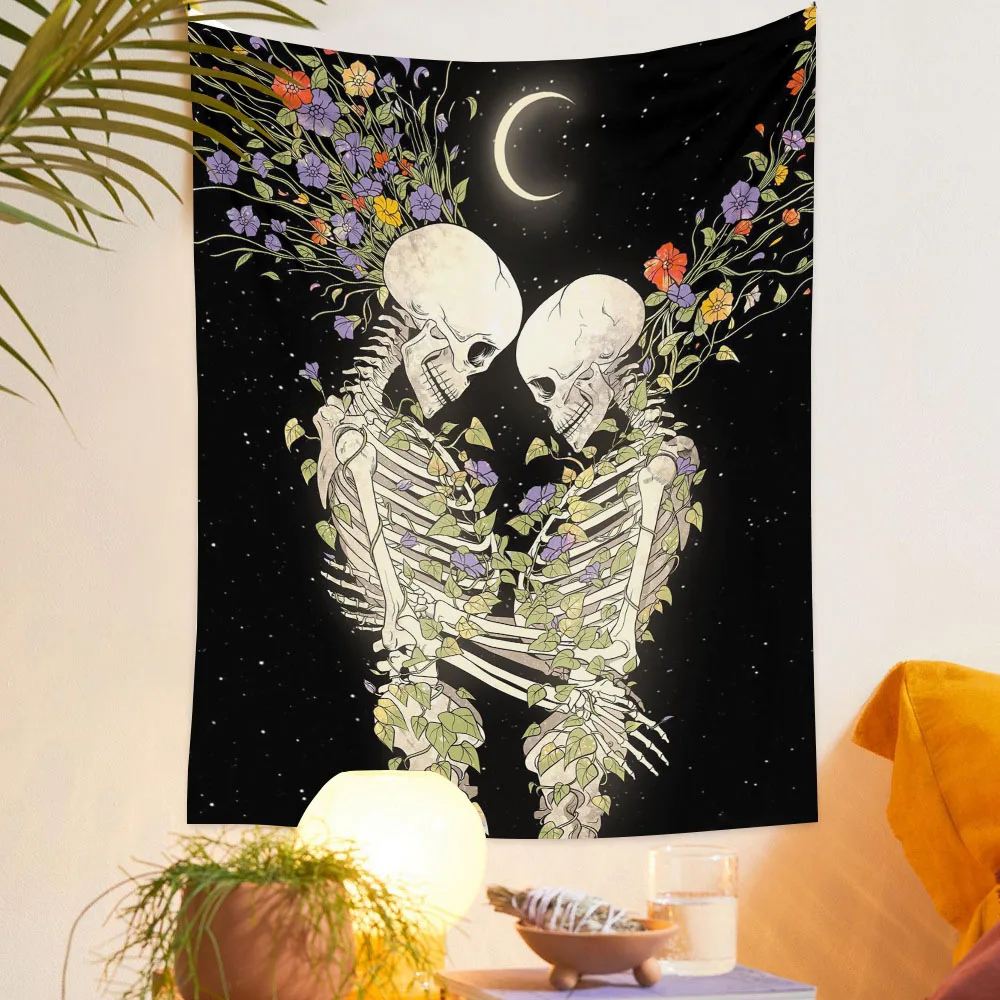 

6 sizes Lover Skull Moon Tapestry Flower Wall Hanging Black Psychedelic Tapestry Wall Home Room Living Room Decor HippieTapestry