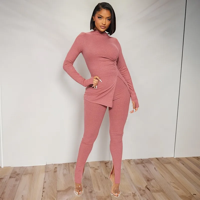 

Bikini Women For The Beach Beachwear Youthful Clothes 2024 New Solid Color Tight Long Sleeve Top Split Pants Suit Spandex Dress