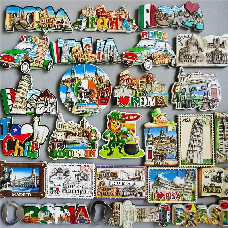 

Italy Roma Fridge Magnets Tourist Souvenir Dublin Chile Pisa Brasil 3d Resin Magnetic Refrigerator Sticker Home Decoration Gifts