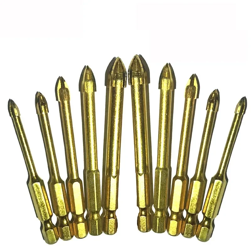 10pcs 1/4" Hex Shank Glass Bits Titanium Coated 4 5 6 8 10mm Ceramic Marble Cross Tipped Hole
10pcs 1/4" Hex Shank Glass Bits Titanium Coated 4 5 6 8 10mm Ceramic Marble Cross Tipped Hole