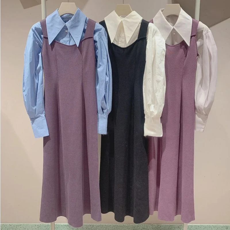 Japanese Autumn Winter 2023 New Elegant Short Shirt + Slim Spaghetti Strap Knitted Dress Women Elegant Office Lady Two Piece Set
Japanese Autumn Winter 2023 New Elegant Short Shirt + Slim Spaghetti Strap Knitted Dress Women Elegant Office Lady Two Piece Set