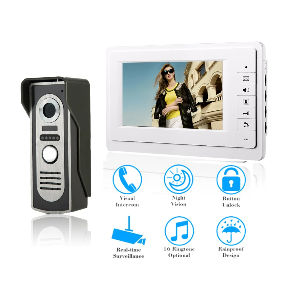 

WIRED Video Intercom System 7 Inches Video Doorbell Door System Kits Support Unlock Monitoring for Villa Home Office Apartment