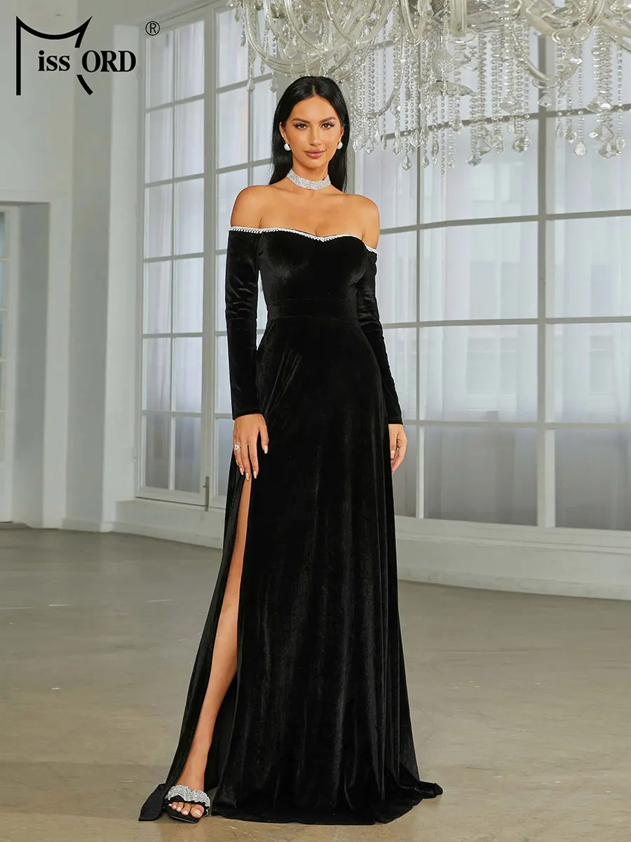 Missord Elegant Black Velvet Evening Dress 2023 Women Off Shoulder Long Sleeve Thigh Split A-line Prom Party Dresses Formal Gown
Missord Elegant Black Velvet Evening Dress 2023 Women Off Shoulder Long Sleeve Thigh Split A-line Prom Party Dresses Formal Gown