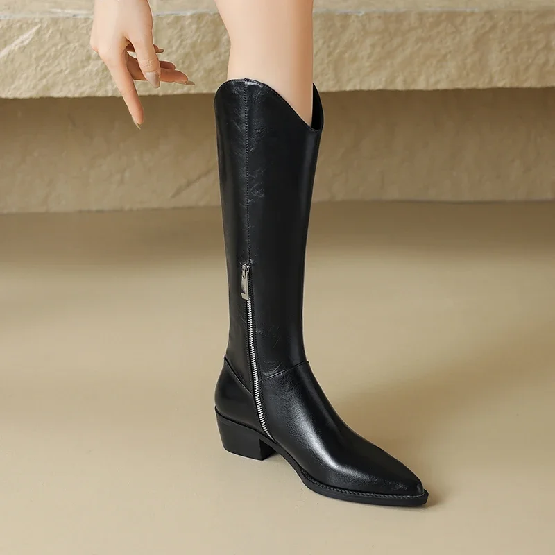 

Женские сапоги 2023, женская обувь, кожаная обувь, сапоги с круглым носком на толстом каблуке и платформе, высокие сапоги в стиле ретро, женские сапоги до колена