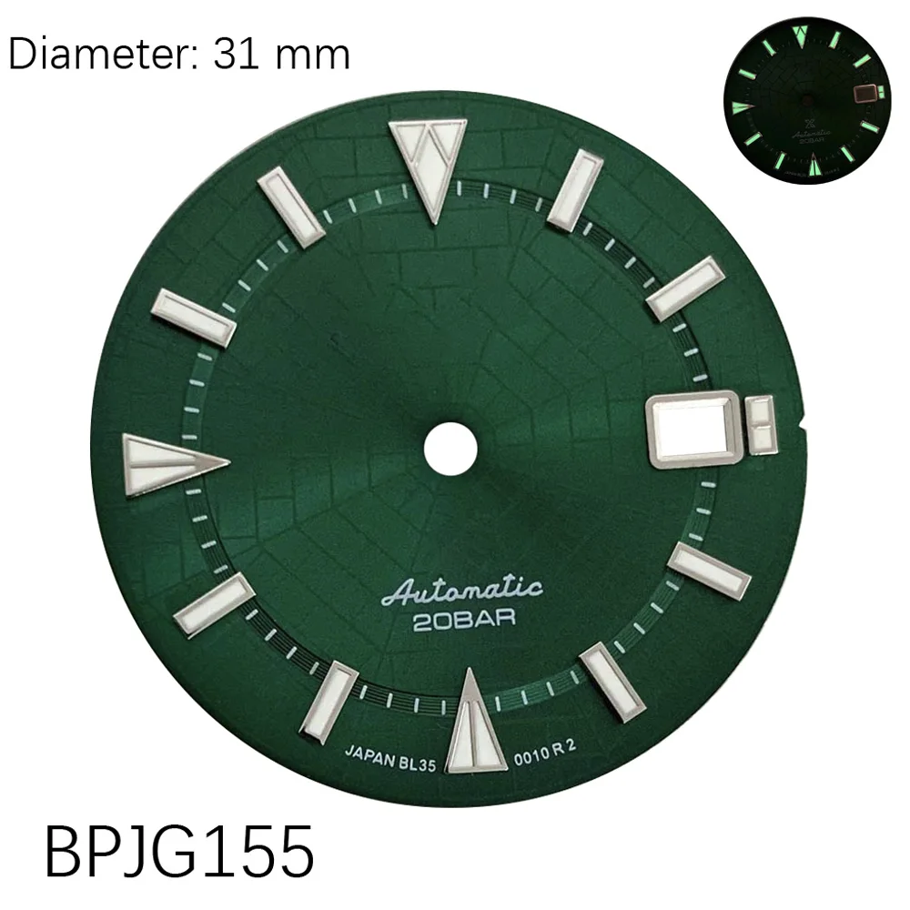 31mm Green Glow Spider Web Sun Pattern Single Calendar NH35 Dial NH35 case Watch Accessories Customized Watch / S ko mod
31mm Green Glow Spider Web Sun Pattern Single Calendar NH35 Dial NH35 case Watch Accessories Customized Watch / S ko mod