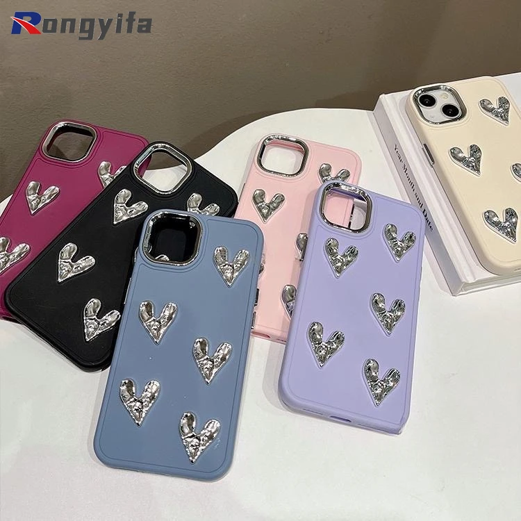 

Simple Metal Silver Love Heart Casing For Huawei Nova 10 9 8 7 6 5 Pro SE Soft Cover