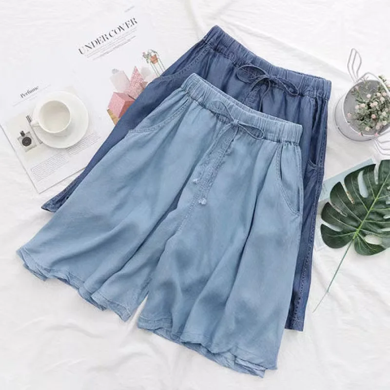 Denim Shorts Women's High Waist Thin Summer Drawstring Elasticity Solid Loose Soft Wide Leg Hot Pants Chic Simple Coolshorts
Denim Shorts Women's High Waist Thin Summer Drawstring Elasticity Solid Loose Soft Wide Leg Hot Pants Chic Simple Coolshorts