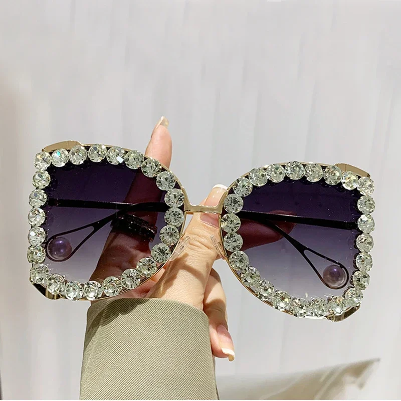 

Модные Винтажные Солнцезащитные очки большого размера с бриллиантами для женщин, роскошные брендовые дизайнерские солнцезащитные очки с большой оправой в стиле панк, со стразами, стразы Shade UV400