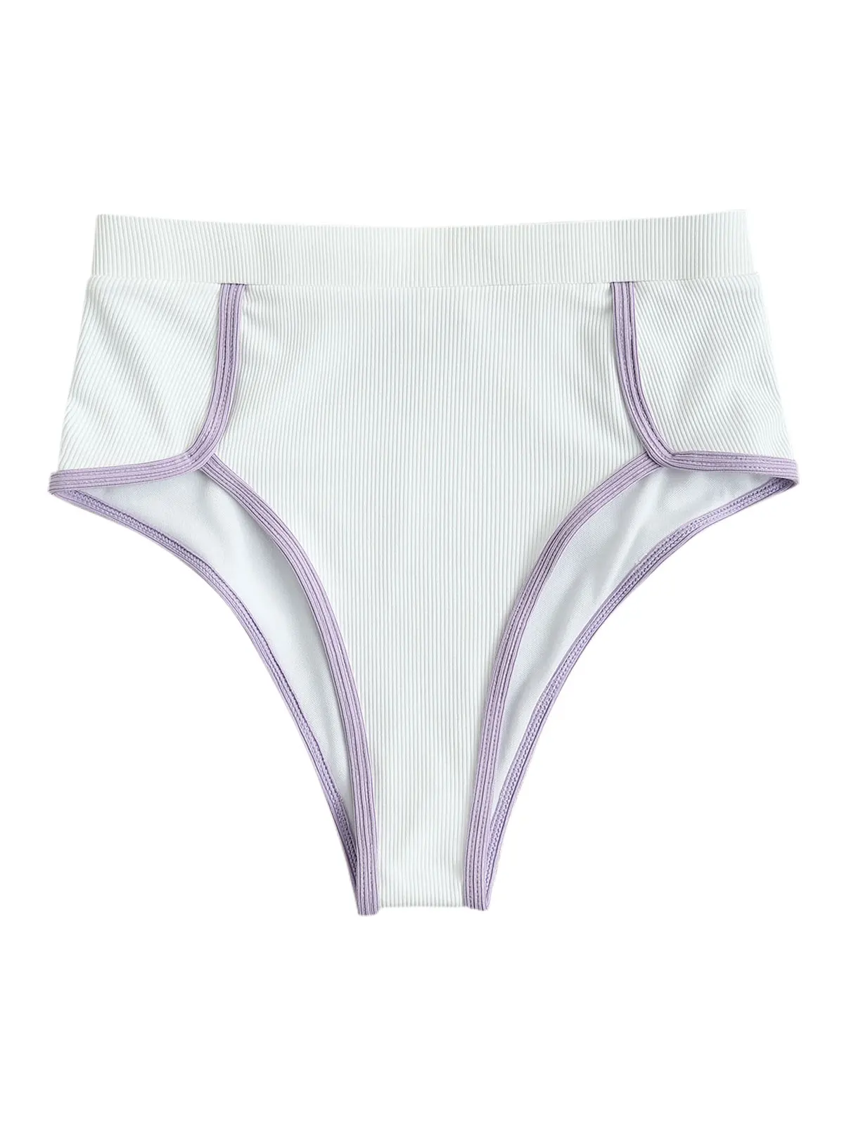 ZAFUL High Waisted Ribbed Contrast Binding Bikini Bottom