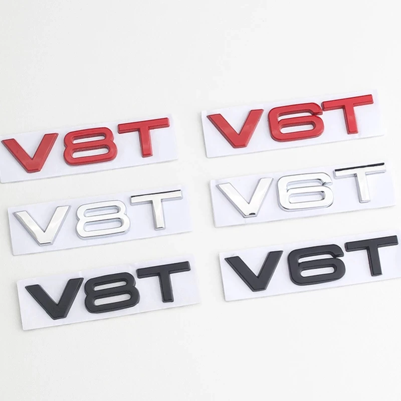 

3d Metal Red Chrome Car Trunk Badge Fender Side Emblem V6T V8T Logo For Audi A4 A5 A6 A7 A8 Q3 Q5 Q7 Q8 R8 S8 RS8 Accessories