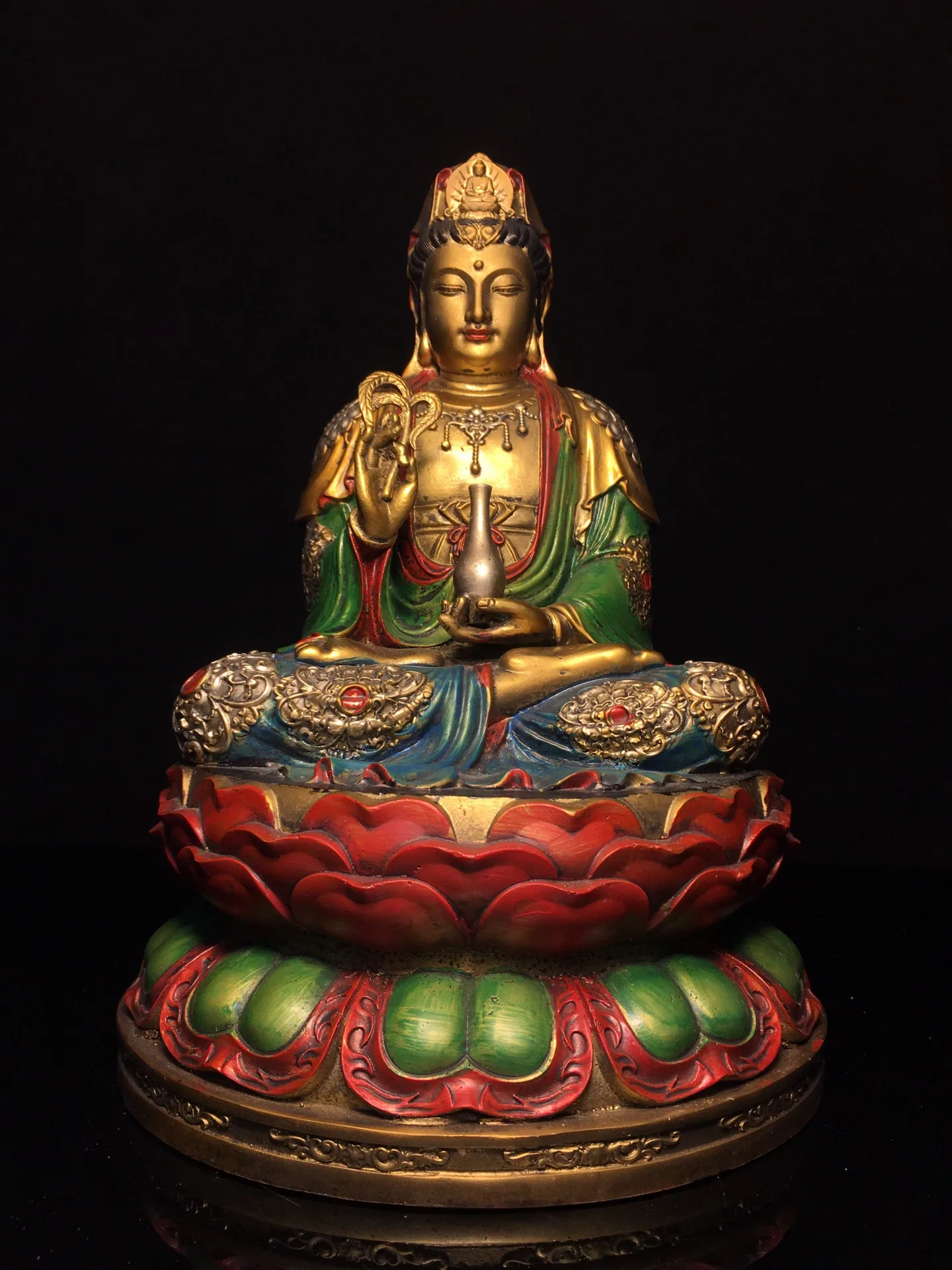 11"Tibetan Temple CollectionOld Bronze Painted Guanyin Bodhisattva Sitting Buddha Platform Double Lotus Platform Worship Hall
11"Tibetan Temple CollectionOld Bronze Painted Guanyin Bodhisattva Sitting Buddha Platform Double Lotus Platform Worship Hall