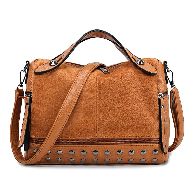 

Trend Rivet Handbag Fashion Frosted Leather Bag for Women's Satchel Soft Commuting Travel Storage Single Shoulder Crossbody Bags