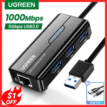 UGREEN-USB 이더넷 어댑터 1000/100Mbps USB to RJ45 USB3.0/2.0 허브 노트북 PC Xiaomi Mi Box S, 닌텐도 네트워크 카드 USB Lan