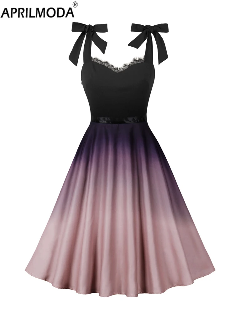2024 Lace Trim Sweetheart Neck Black Color Gradient Dresses 50s 60s Vacation Party Women Knot Strap Summer Vintage Swing Dress
2024 Lace Trim Sweetheart Neck Black Color Gradient Dresses 50s 60s Vacation Party Women Knot Strap Summer Vintage Swing Dress
