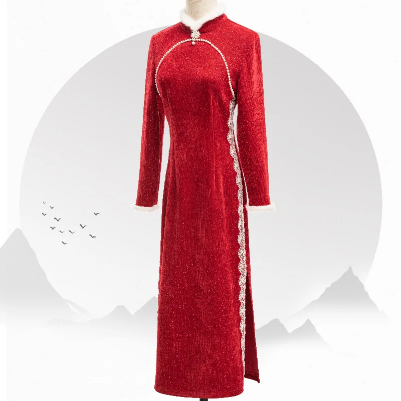 Winter Red Cheongsam Chinese Style 2023 New Year's Greetings Vintage Thickened Chenille Modern Qipao Evening Party Dress Women
Winter Red Cheongsam Chinese Style 2023 New Year's Greetings Vintage Thickened Chenille Modern Qipao Evening Party Dress Women