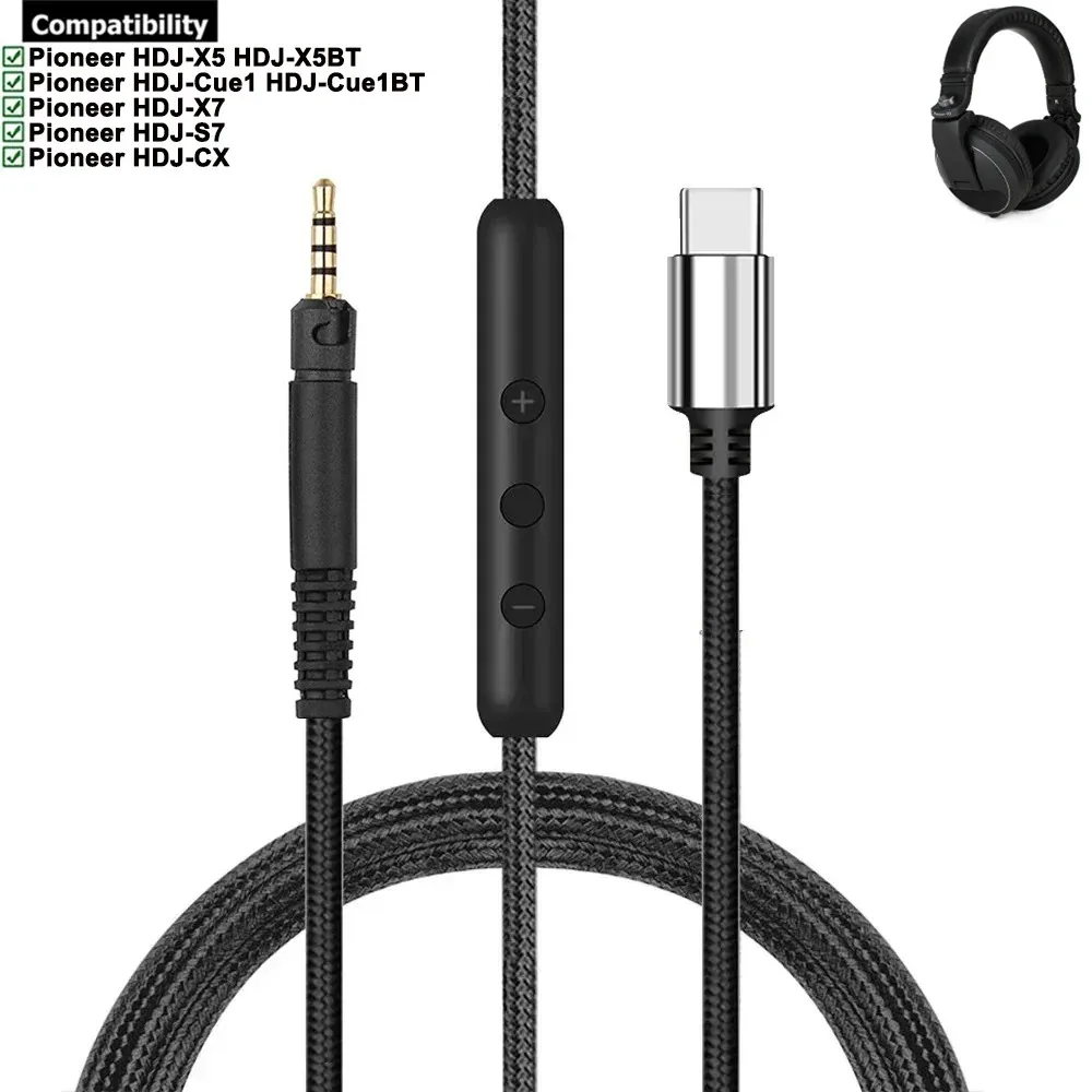 

USB Type C OFC Braided Cable Extension Cord For Pioneer DJ HDJ-X5 HDJ-X5BT HDJ-X7 HDJ-S7 HDJ-CX HDJ-Cue1 HDJ-Cue1BT Headphones