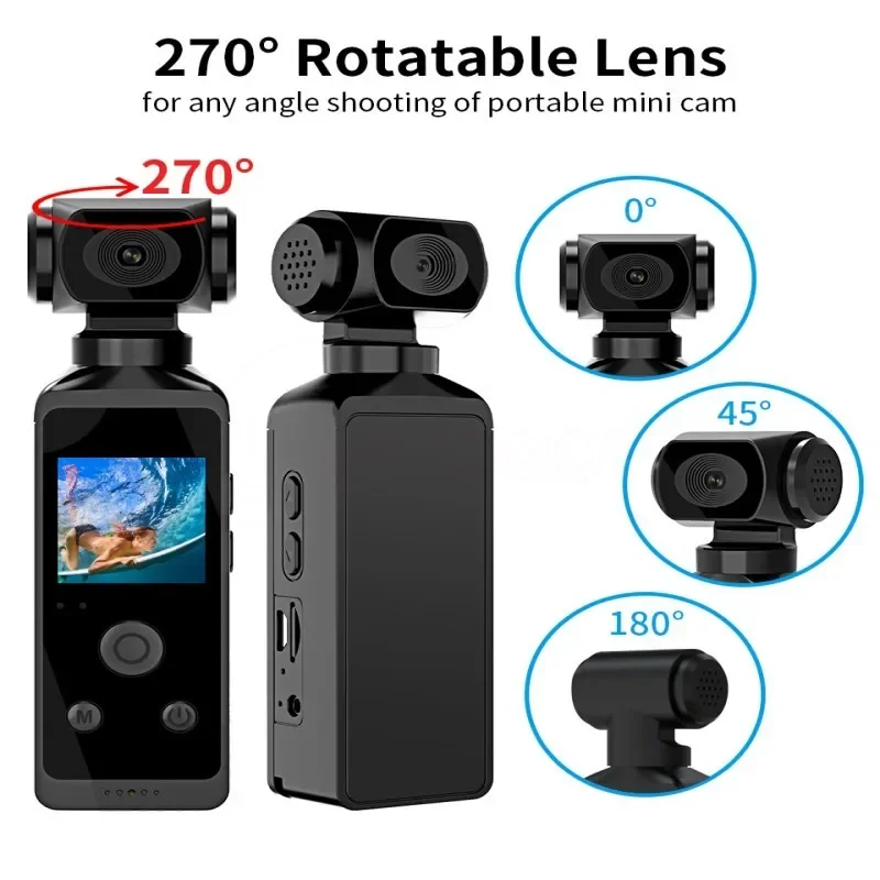 

Wifi Mini Sports Camera 4K HD Pocket Action Camera 270° Rotatable with Waterproof Case for Helmet Travel Bicycle Driver Recorder