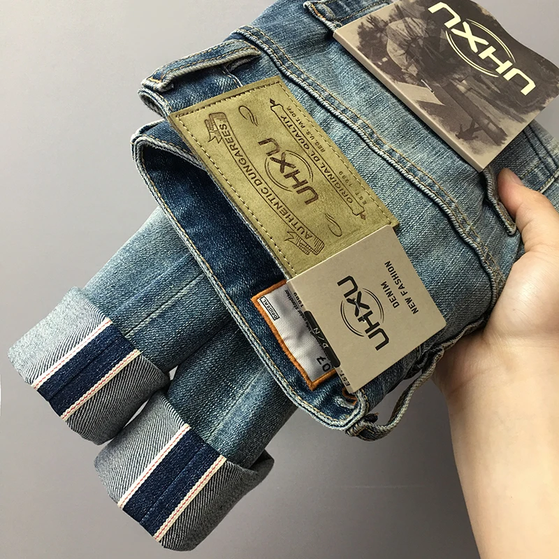 

High Quality Selvedge Denim Stretch Jeans for Men 24ss Y2k Youth Summer Vintage American Casual Washed Slim Fit Straight Pants
