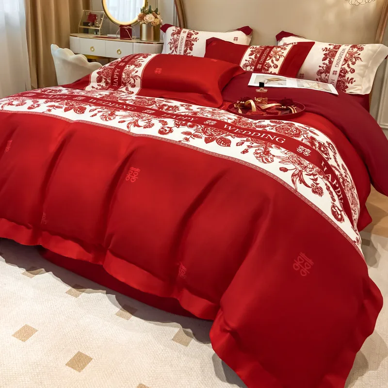 Wedding Bedding Set Luxury for Celebrations Red Duvet Cover Bed Sheets and Pillowcases Set Comforters King Bed Set Home Textiles
Wedding Bedding Set Luxury for Celebrations Red Duvet Cover Bed Sheets and Pillowcases Set Comforters King Bed Set Home Textiles