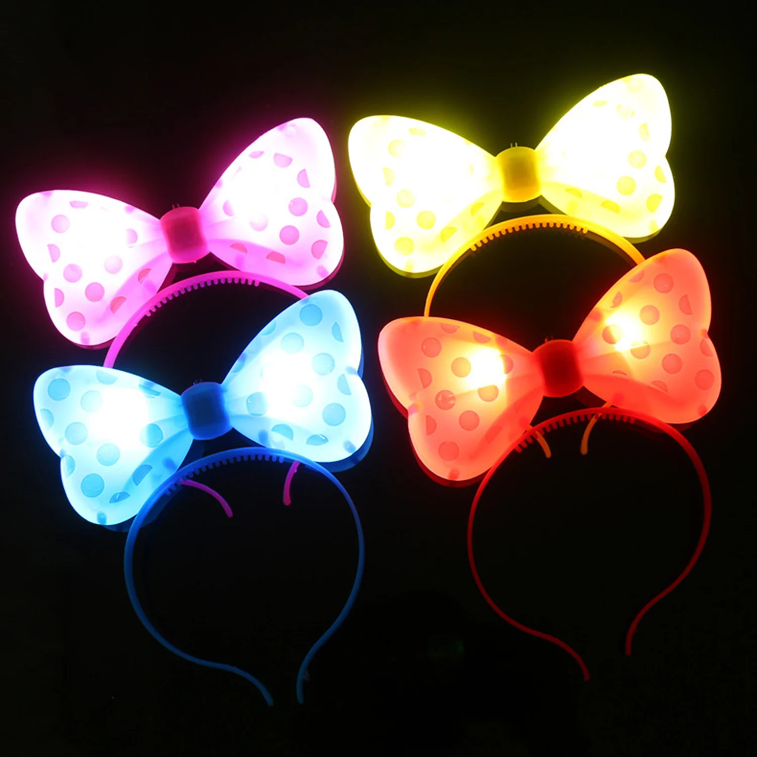 

1PC Women Girl Polka Dot Bowknot LED Flashing Headband Bows Blinking Glow Hairbands Halloween Birthday Glow Party Supplies