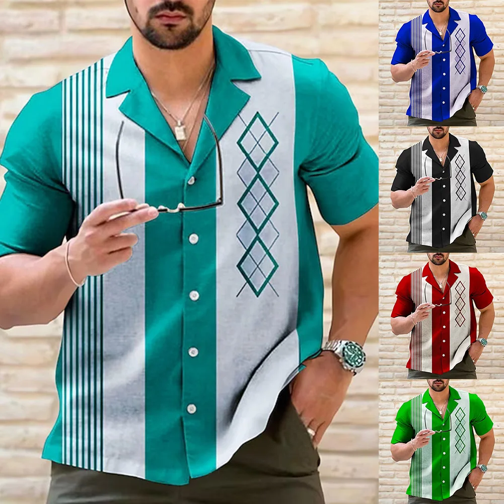 Vintage Men's Casual Bowling Shirts Clothing Summer V-neck Retro Striped Short Sleeve Button Lapel Collar Shirts
Vintage Men's Casual Bowling Shirts Clothing Summer V-neck Retro Striped Short Sleeve Button Lapel Collar Shirts