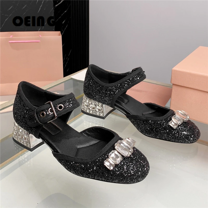 Women Bling Glittered Embellished Pumps Round Toe Crystal Mid Heels Mary-Janes Buckle-fastening Ankle Strap High Heels Shoes
Women Bling Glittered Embellished Pumps Round Toe Crystal Mid Heels Mary-Janes Buckle-fastening Ankle Strap High Heels Shoes