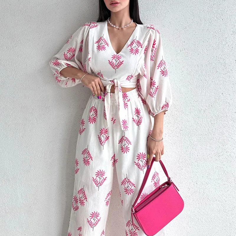 Pant Sets Printing Two Piece Set V Neck Three Quarter Sleeve Top Lace Up Holiday Straight Leg Trousers Suit Ladies Bohemian
Pant Sets Printing Two Piece Set V Neck Three Quarter Sleeve Top Lace Up Holiday Straight Leg Trousers Suit Ladies Bohemian