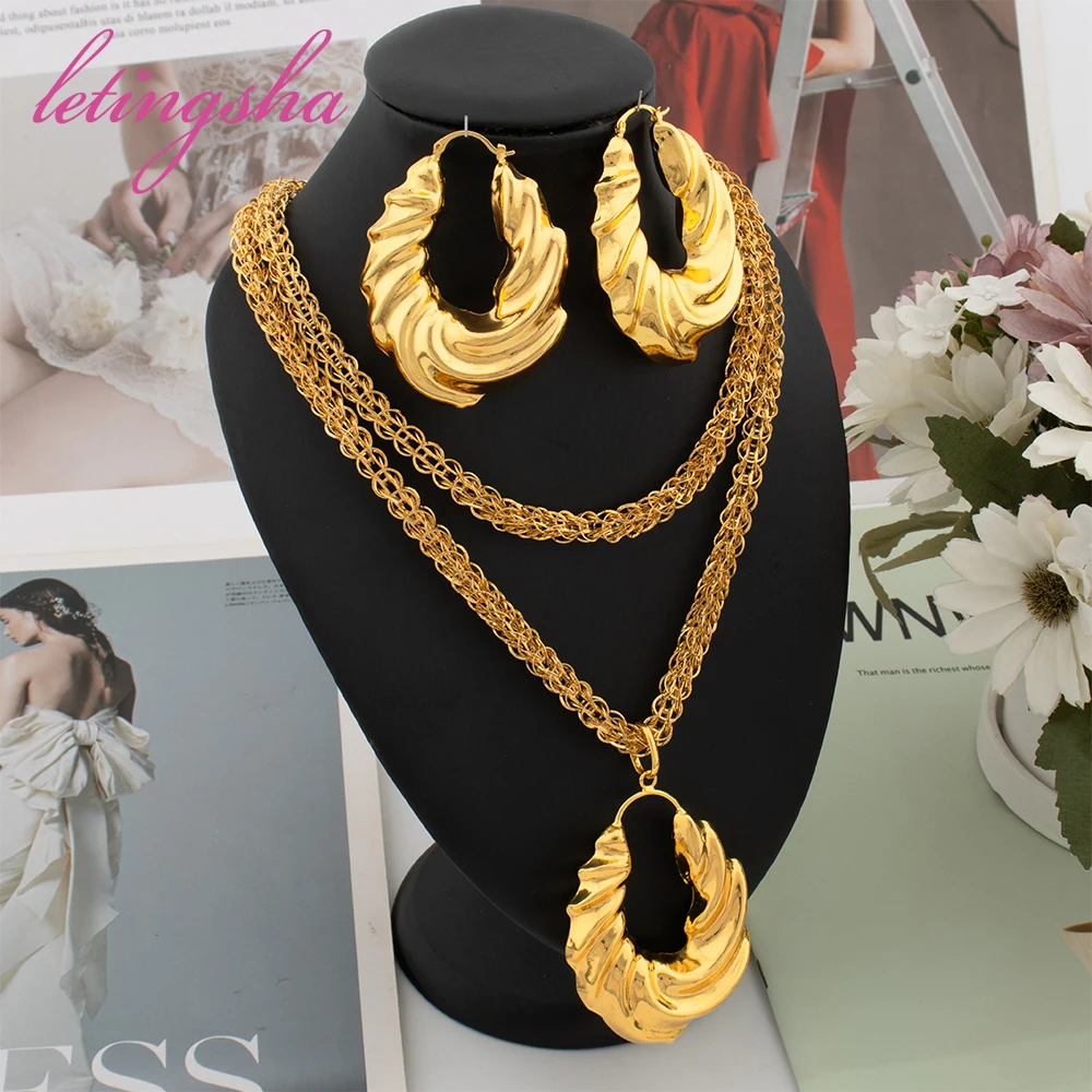 

Роскошные серьги золотого цвета, Африканское длинное ожерелье, комплект цепочек, Модный женский комплект ювелирных изделий из Дубая, подарок на свадьбу, вечеринку, годовщину