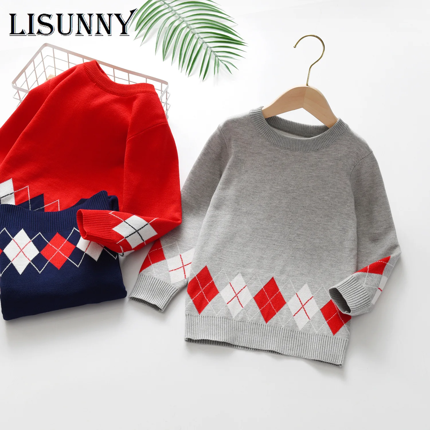 

2024 New Autumn Winter Children Plaid Boy Knitted Sweaters Pullover Kids Baby Boys Sweater Jumper Cotton Toddler Clothes 1-7y