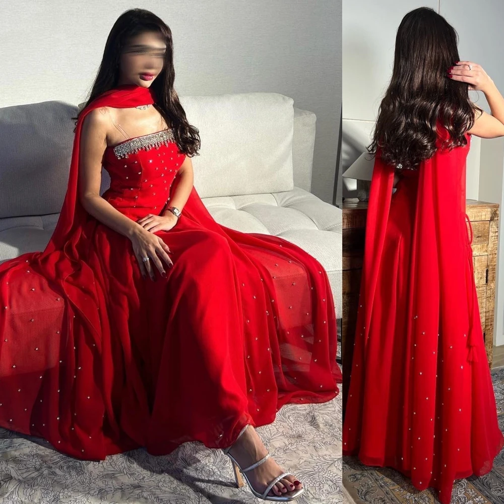 

Prom Dress Evening Satin Beading Wedding Party A-line Strapless Bespoke Occasion Gown Long es Saudi Arabia