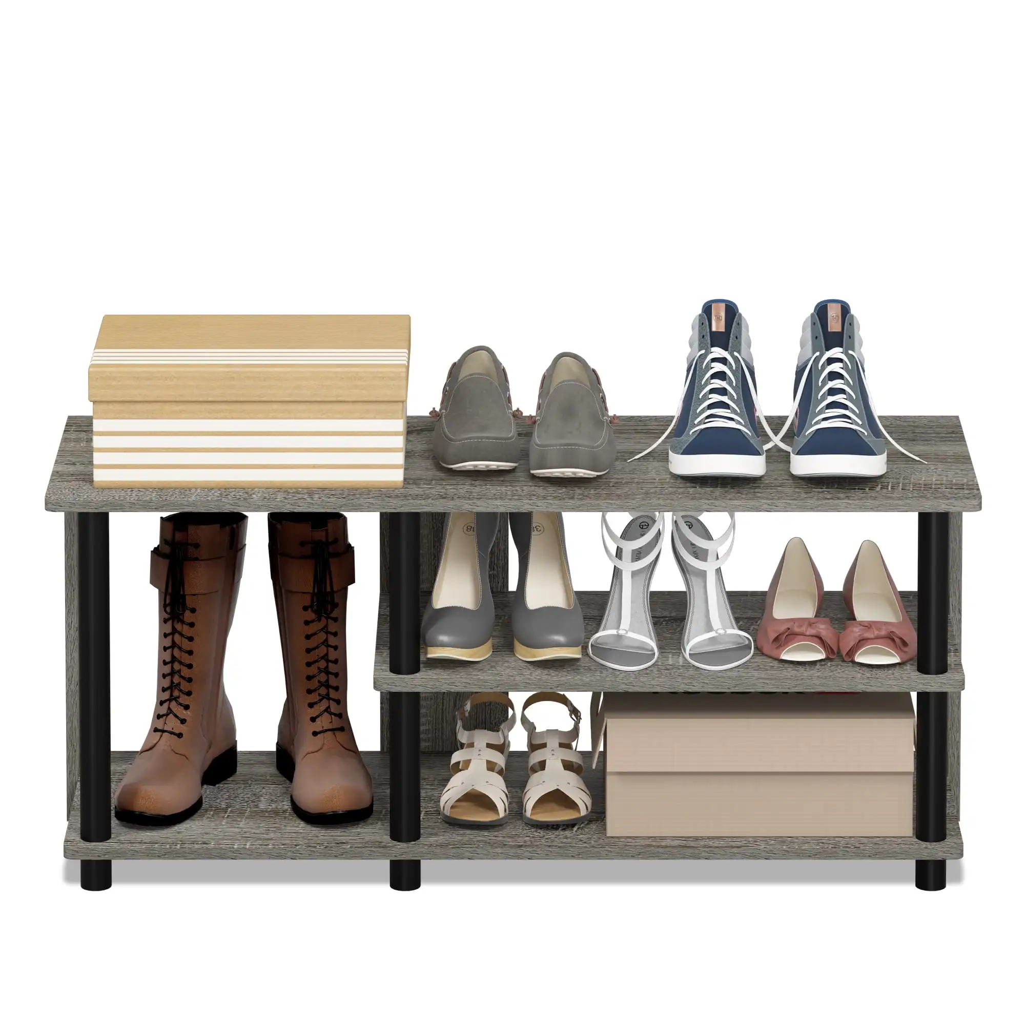 Furinno 3-Tier Turn-N-Tube Compact Multi Storage Shoe Rack, Wood, Gray and Black
Furinno 3-Tier Turn-N-Tube Compact Multi Storage Shoe Rack, Wood, Gray and Black