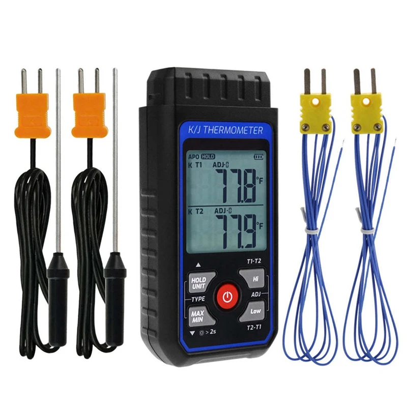 Thermocouple Thermometer Digital K Type Thermometer With 4 Thermocouples, -328-2500℉ Measuring Range HVAC Thermometer
Thermocouple Thermometer Digital K Type Thermometer With 4 Thermocouples, -328-2500℉ Measuring Range HVAC Thermometer
