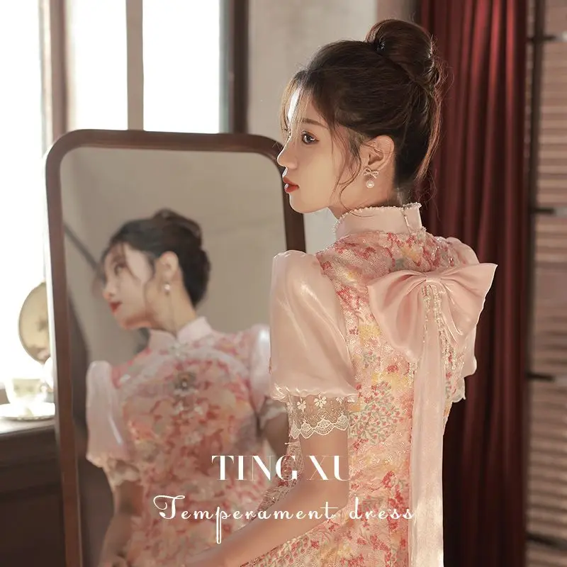 New Chinese Cheongsam Qipao Toast Dress 2024 New Engagement Dress Customized Daily Wearable Pink Lace Edge Dress
New Chinese Cheongsam Qipao Toast Dress 2024 New Engagement Dress Customized Daily Wearable Pink Lace Edge Dress
