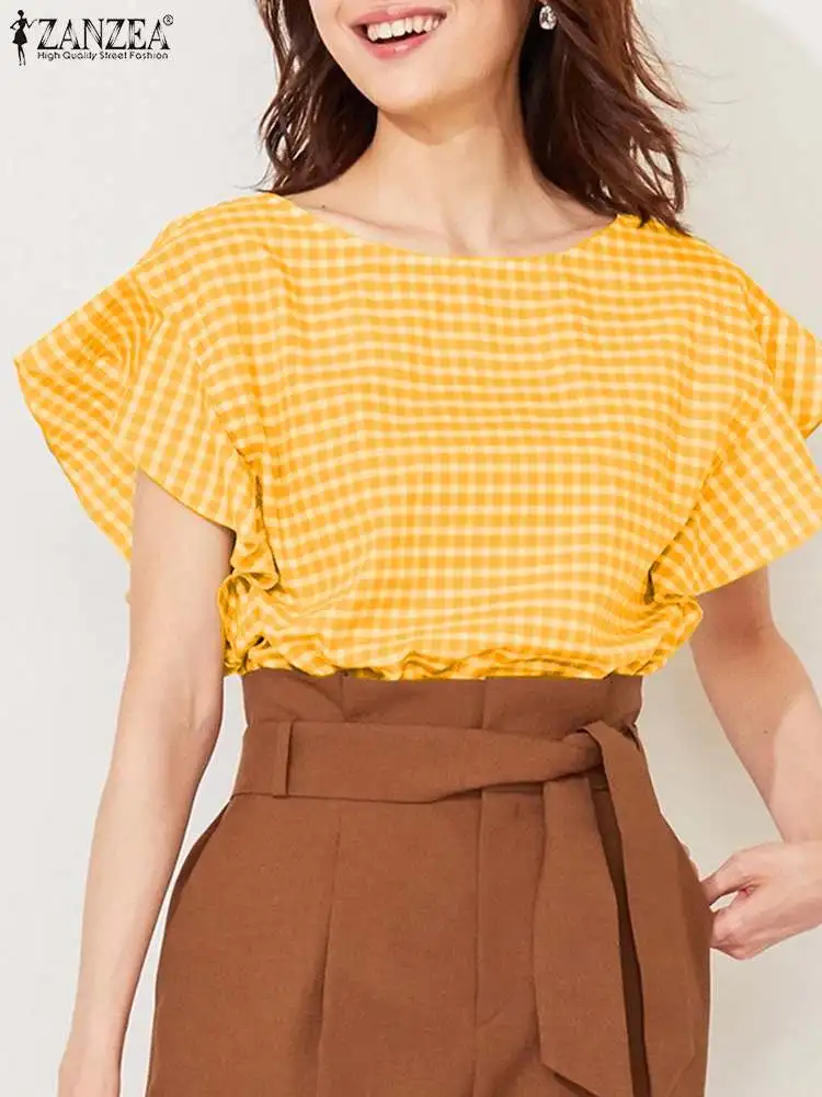 Summer Shirt ZANZEA Fashion Ruffles Tops Casual Loose Holiday Blusas Chemise Stylish Women Short Sleeve Plaid Checked Blouse
Summer Shirt ZANZEA Fashion Ruffles Tops Casual Loose Holiday Blusas Chemise Stylish Women Short Sleeve Plaid Checked Blouse