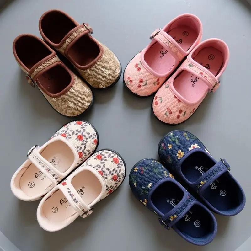 

French Girl Round Head Shallow Moccasin Shoes Soft Cute Floral Simple Japanese Princess Sweet Solid Color Mary Jane Kids Fashion