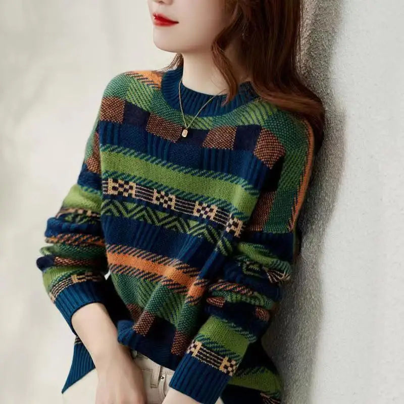 Autumn New Knitting Striped Contrast Pullovers Long Sleeve O-neck All-match Bottoming Sweater Vintage Fashion Women Clothing
Autumn New Knitting Striped Contrast Pullovers Long Sleeve O-neck All-match Bottoming Sweater Vintage Fashion Women Clothing