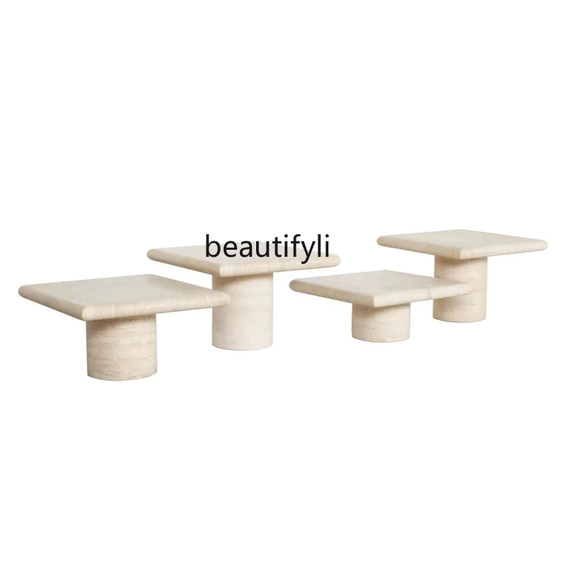 

yj Nordic Light Luxury Natural Marble Tea Table Villa Model House Living Room Height Combination Tea Table