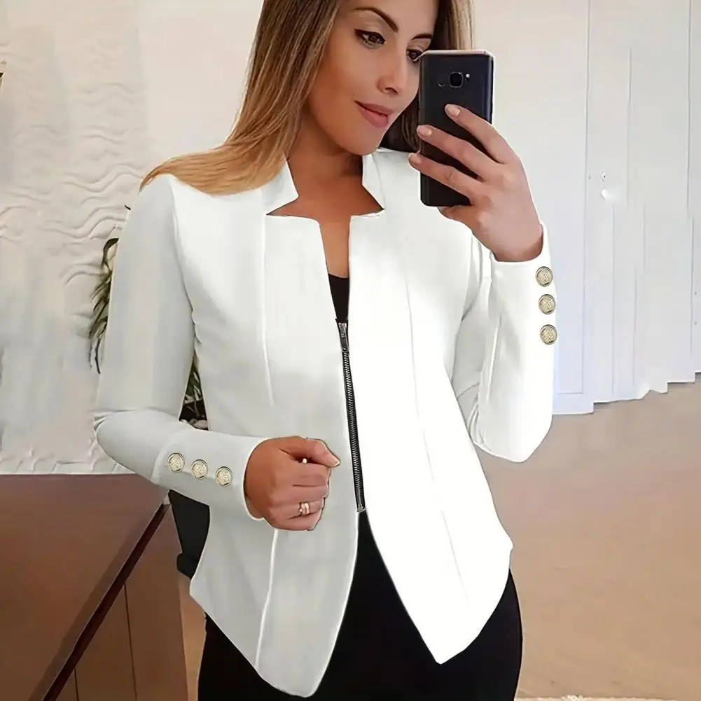 Spring Autumn Business Suit Coat Professional Women's Slim Fit Business Suit Coat with Notched Collar Zipper Placket for Spring
Spring Autumn Business Suit Coat Professional Women's Slim Fit Business Suit Coat with Notched Collar Zipper Placket for Spring