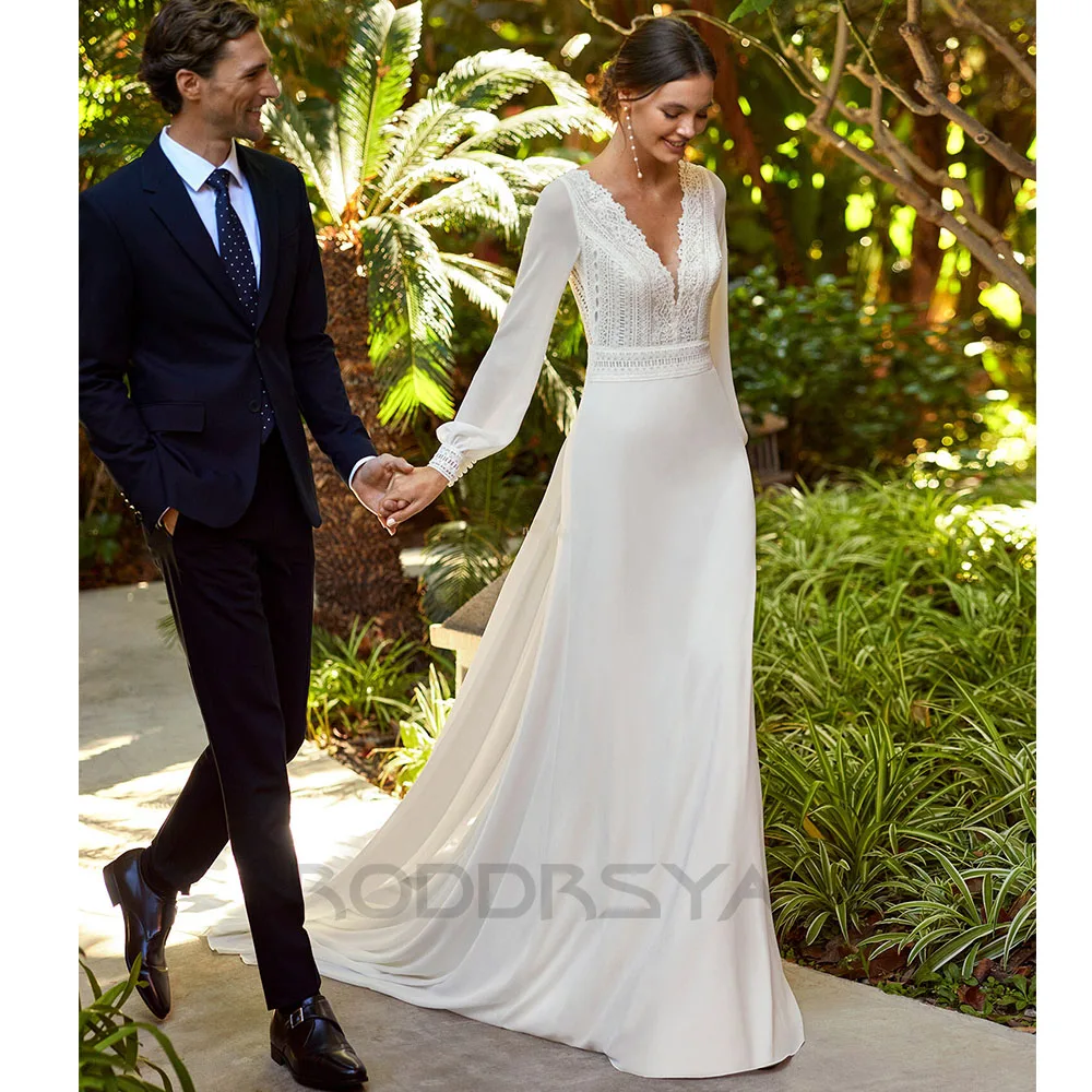 RODDRSYA Boho Wedding Dresses Long Sleeves Charming V-Neck Lace Backless Chiffon Bridal Gowns Detachable Train vestidos de novia
RODDRSYA Boho Wedding Dresses Long Sleeves Charming V-Neck Lace Backless Chiffon Bridal Gowns Detachable Train vestidos de novia