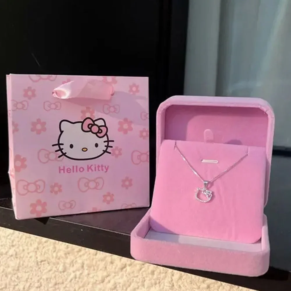 

Ожерелья Hello Kitty, искусственная кожа, кавайная аниме подвеска с кристаллами и белым цирконом, элегантное ожерелье, ювелирные изделия для девушки