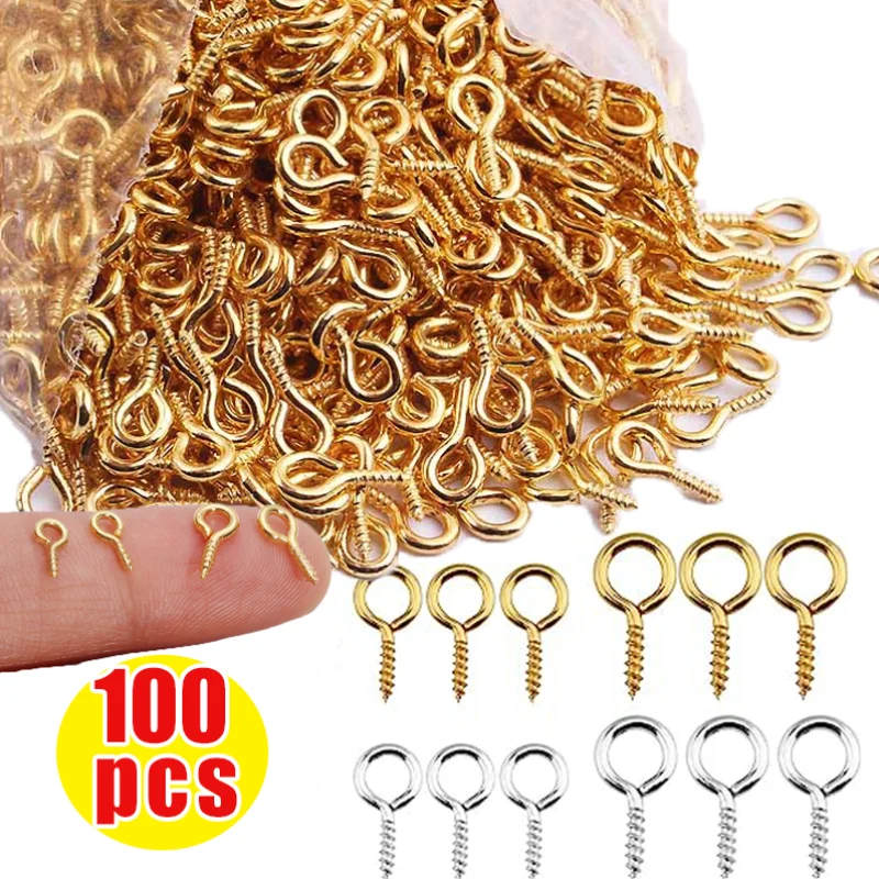 100pcs Mini Metal Screw Eye Pins Stainless Steel Threaded Clasps Eyelets Screw Hooks for DIY Jewelry Components Making 8/10mm
100pcs Mini Metal Screw Eye Pins Stainless Steel Threaded Clasps Eyelets Screw Hooks for DIY Jewelry Components Making 8/10mm