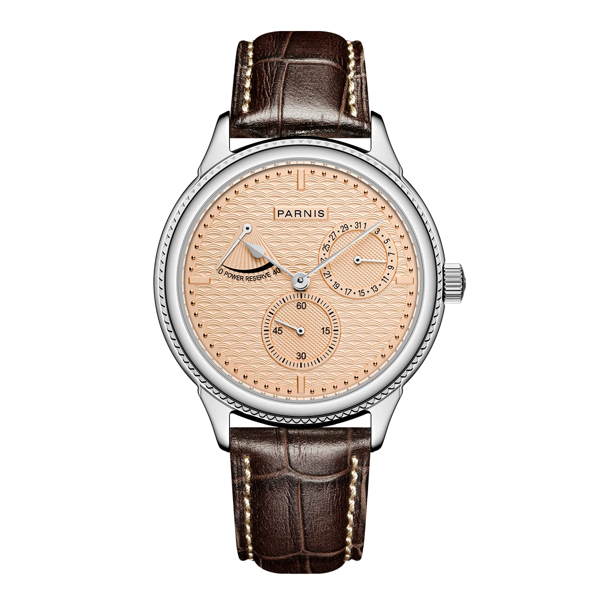 New Fashion Parnis 42mm Silver Case Automatic Men's Watch Power Reserve Calendar Mechanical Watches Relogio Masculino 2023 Gift
New Fashion Parnis 42mm Silver Case Automatic Men's Watch Power Reserve Calendar Mechanical Watches Relogio Masculino 2023 Gift
