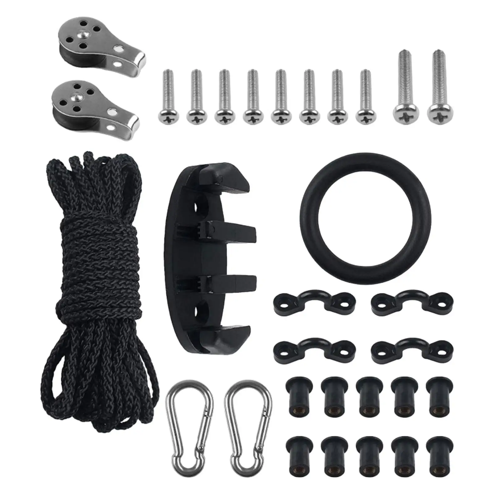 

31Pcs Kayak Canoe Anchor Trolley Kit with Screws Nuts Zig Zag Cleat 9M Rope for Rubber Dinghy Water Sports Fishing Boat Marine
