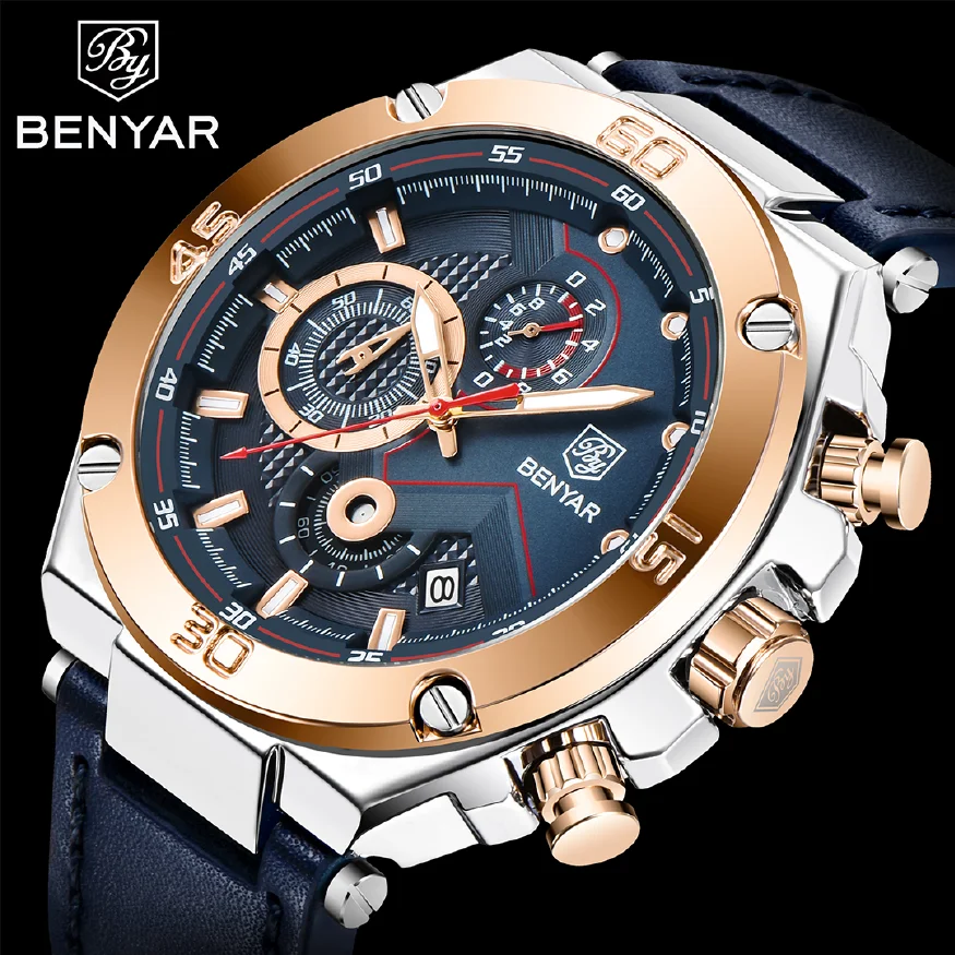 BENYAR 2023 New Men Quartz Wristwatches Top Brand Luxury Chronograph Watch Waterproof 30M Leather Military Watches reloj hombre
BENYAR 2023 New Men Quartz Wristwatches Top Brand Luxury Chronograph Watch Waterproof 30M Leather Military Watches reloj hombre