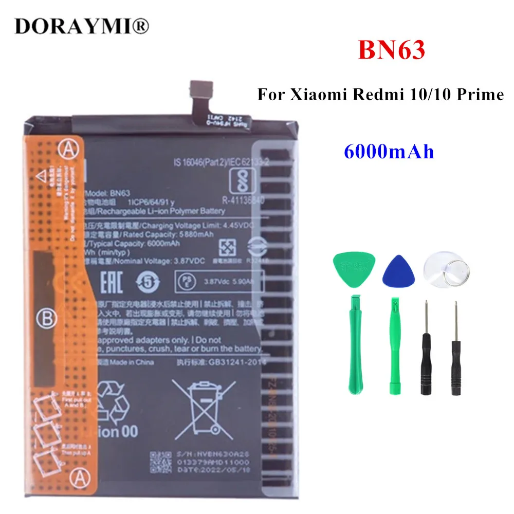 100% Original BN63 6000mAh Battery For Xiaomi Redmi 10/10 Prime 21061119BI Phone Replacement Batteries +Tools
100% Original BN63 6000mAh Battery For Xiaomi Redmi 10/10 Prime 21061119BI Phone Replacement Batteries +Tools