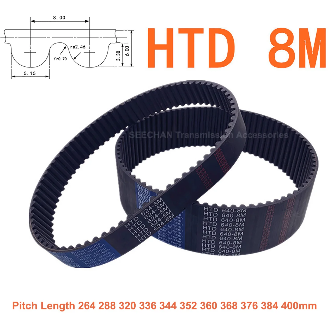 

HTD 8M Rubber Closed Loop Timing Belt Width 15 20 25mm Synchronous Belt Perimeter 264 288 320 336 344 352 360 368 376 384 400mm